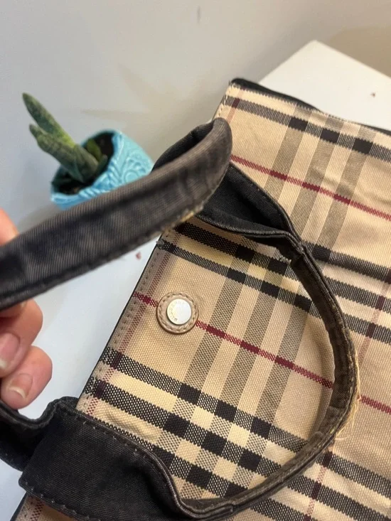 Project Burberry Beige Plaid Canvas Tote with Black Handles - Picture 10 of 11